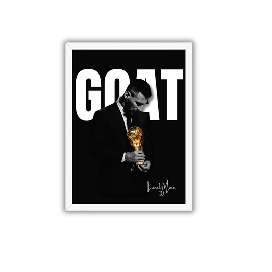 Lionel Messi GOAT Poster Frame | Greatest of All Time Football Wall Art | Premium Sports Room Decor