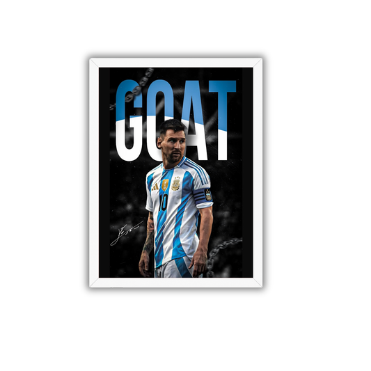 Lionel Messi GOAT Argentina Frame | Greatest Football Player Wall Art | Premium Sports Decor