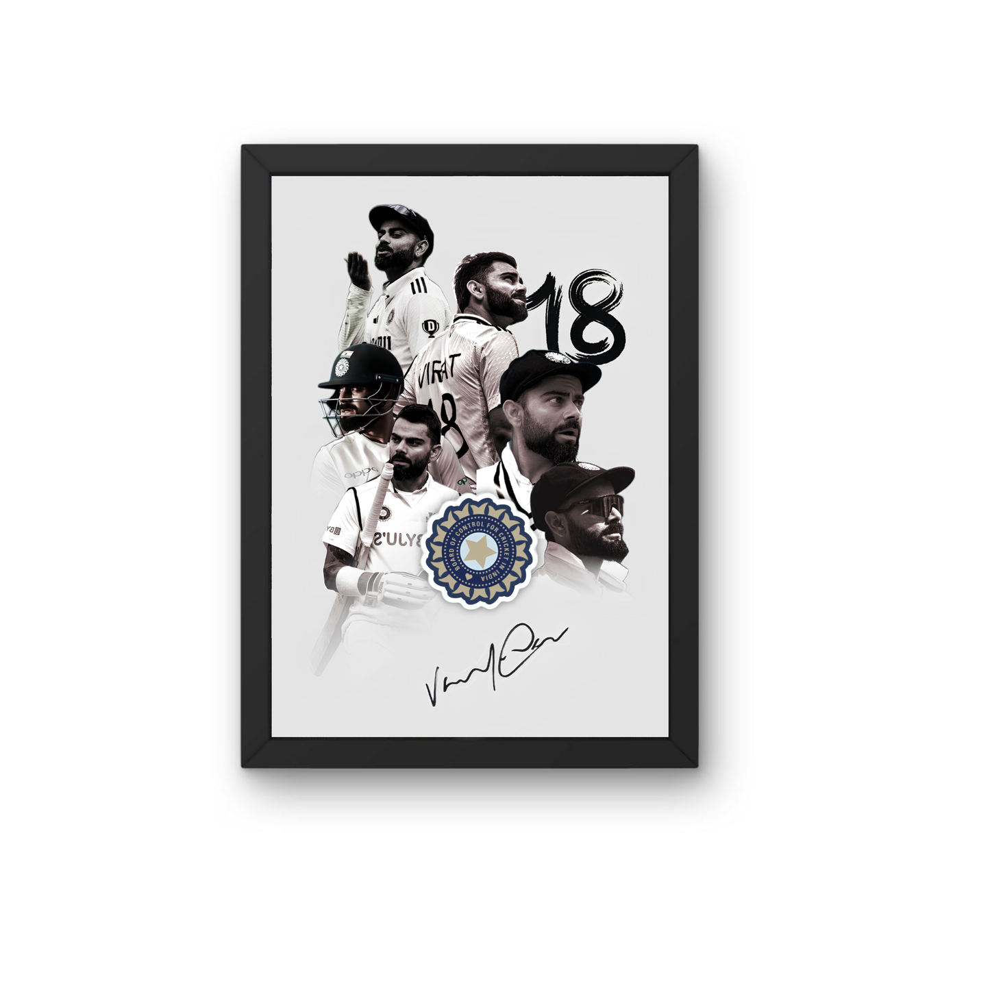 Virat Kohli 18 Signature Edition Wall Frame | Cricket Legend Poster for Home & Office