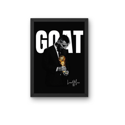 Lionel Messi GOAT Poster Frame | Greatest of All Time Football Wall Art | Premium Sports Room Decor