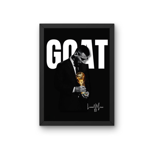 Lionel Messi GOAT Poster Frame | Greatest of All Time Football Wall Art | Premium Sports Room Decor
