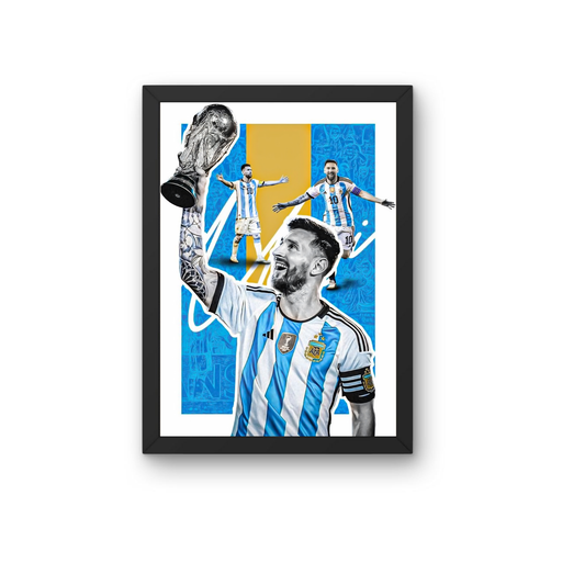 Lionel Messi Trophy Wall Art Frame | Argentina Football Poster | Premium Sports Decor