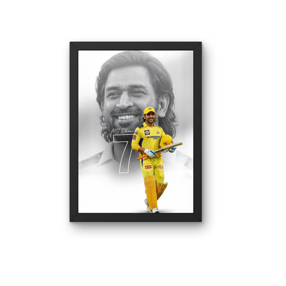 MS Dhoni Artistic Black & White Portrait Premium Wall Frame