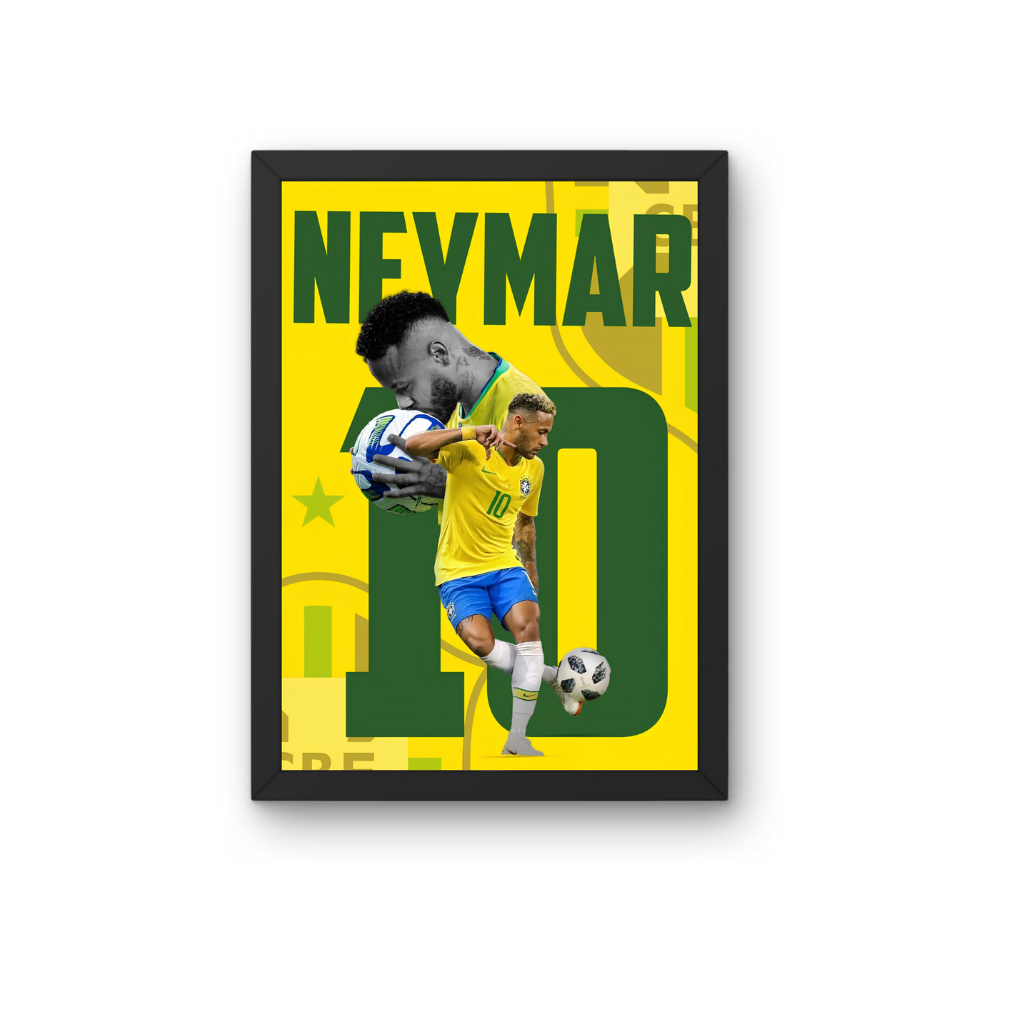 Neymar Brazil No.10 Wall Frame | Vintage Football Poster | Neymar Jr Wall Art
