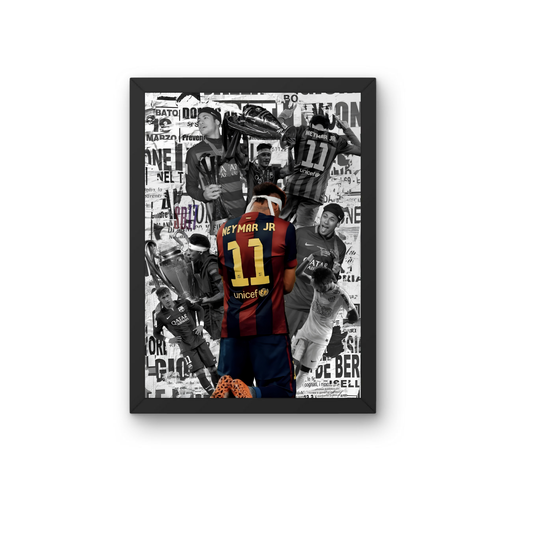 Neymar Jr Newspaper Collage Wall Art | Vintage Football Poster Frame