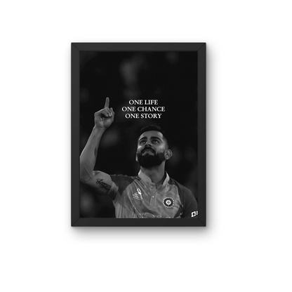 One Life One Chance One Story – Virat Inspired Motivational Wall Frame | Premium Cricket Poster