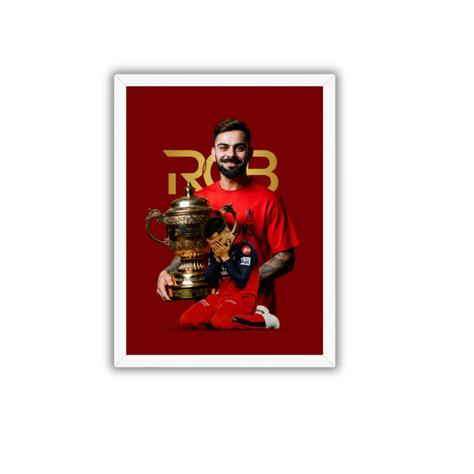 Virat Kohli RCB Champion Wall Frame | Royal Challengers Bangalore Poster Frame | Cricket Fan Wall Art Decor for Bedroom & Office