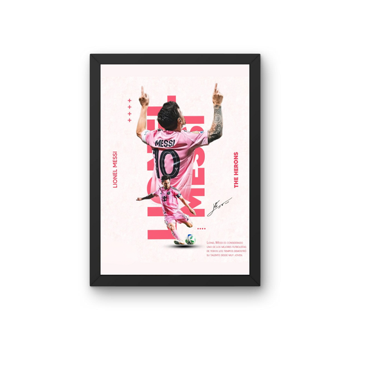 Lionel Messi Pink Aesthetic Poster Frame | Modern Football Wall Art | Premium Sports Decor