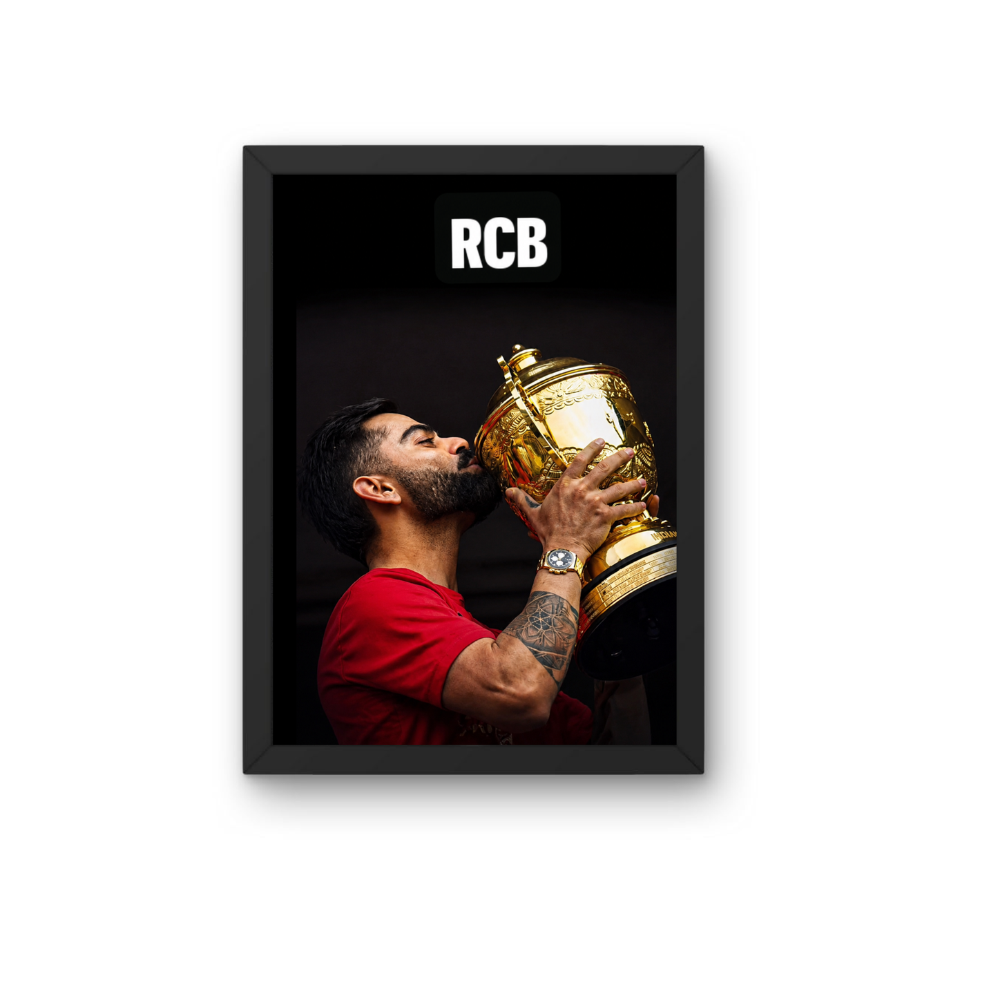 RCB Trophy Celebration Poster Frame | Virat Kohli Premium Cricket Wall Art | Royal Challengers Bangalore Frame
