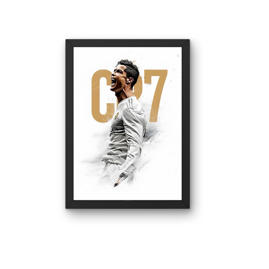 CR7 Minimal White Wall Art Frame | Cristiano Ronaldo Premium Football Poster for Modern Room Decor