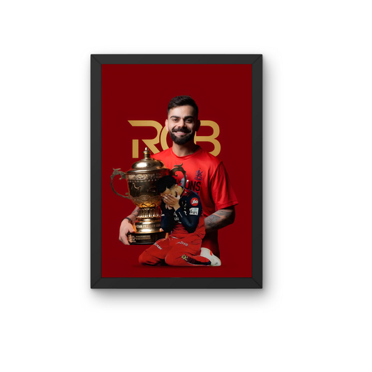 Virat Kohli RCB Champion Wall Frame | Royal Challengers Bangalore Poster Frame | Cricket Fan Wall Art Decor for Bedroom & Office