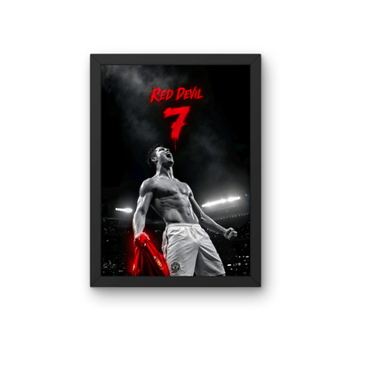Red Devil 7 Cristiano Ronaldo Wall Art Frame | Premium Football Poster for Fans