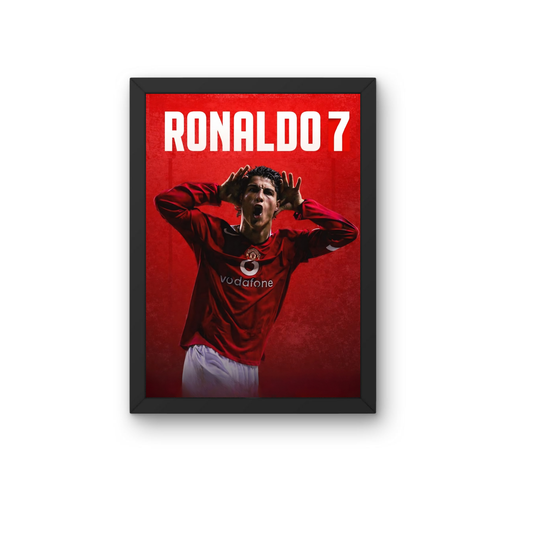 Ronaldo 7 Red Edition Wall Art Frame | Cristiano Ronaldo Football Poster for Room Decor