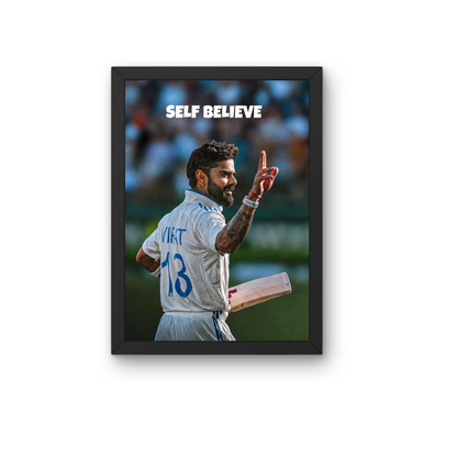 Virat Kohli Self Believe Poster Frame | Motivational Cricket Wall Art for Bedroom & Office