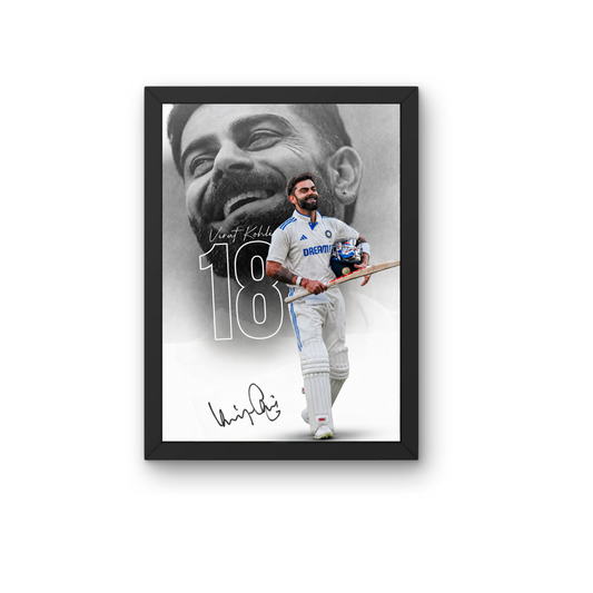 Virat Kohli 18 Minimal Black & White Cricket Poster Frame | Premium Wall Art for Bedroom, Office & Gaming Room