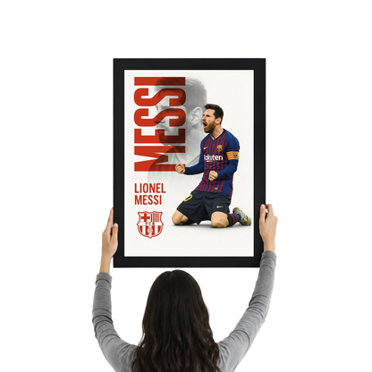 Lionel Messi Barcelona Poster Frame | Retro Typography Football Wall Art