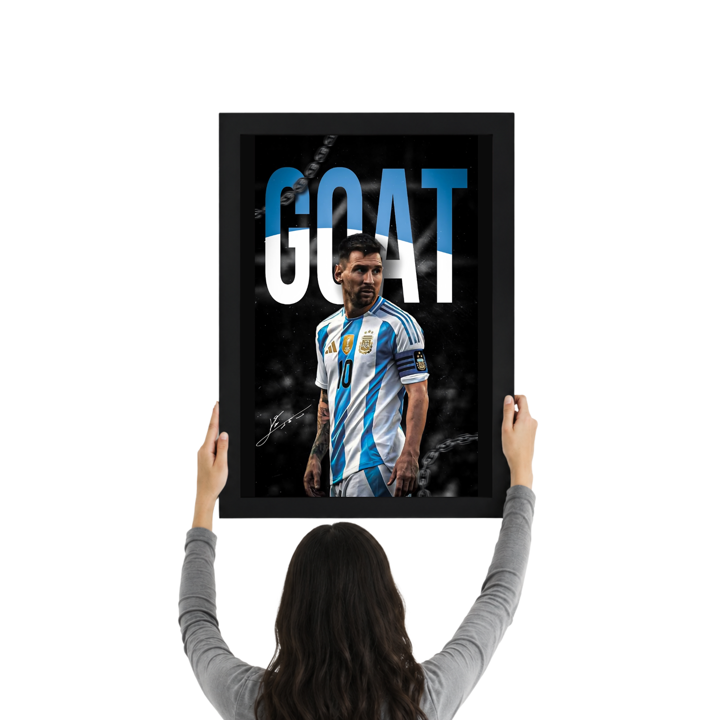 Lionel Messi GOAT Argentina Frame | Greatest Football Player Wall Art | Premium Sports Decor