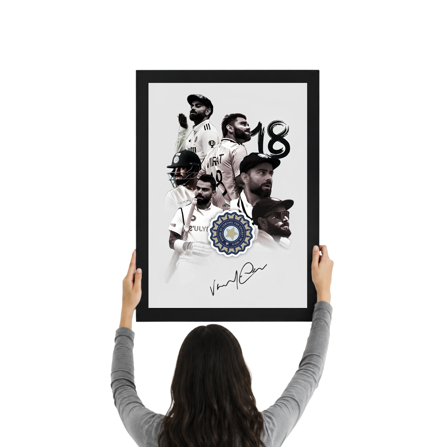 Virat Kohli 18 Signature Edition Wall Frame | Cricket Legend Poster for Home & Office