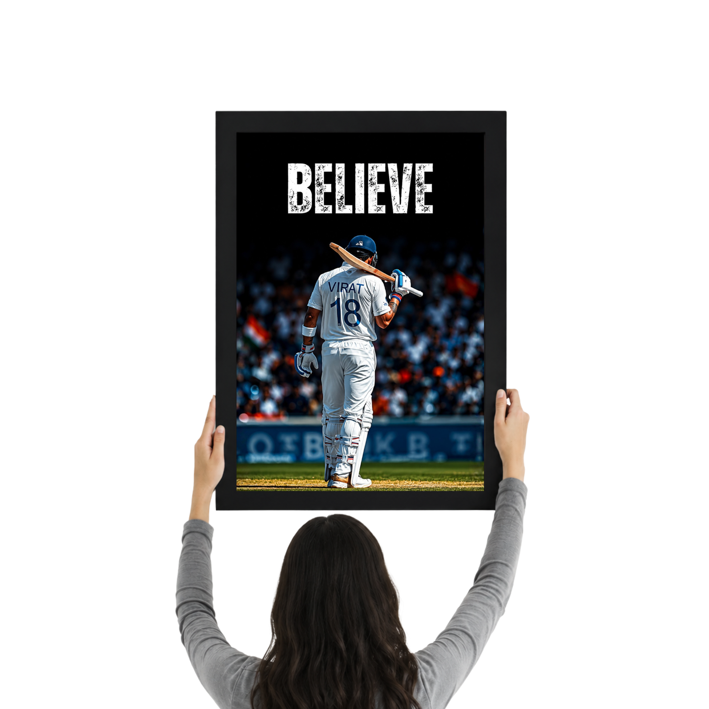 Virat Kohli Believe Motivational Poster Frame | Premium Cricket Wall Art for Bedroom & Office