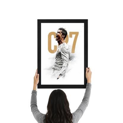 CR7 Minimal White Wall Art Frame | Cristiano Ronaldo Premium Football Poster for Modern Room Decor
