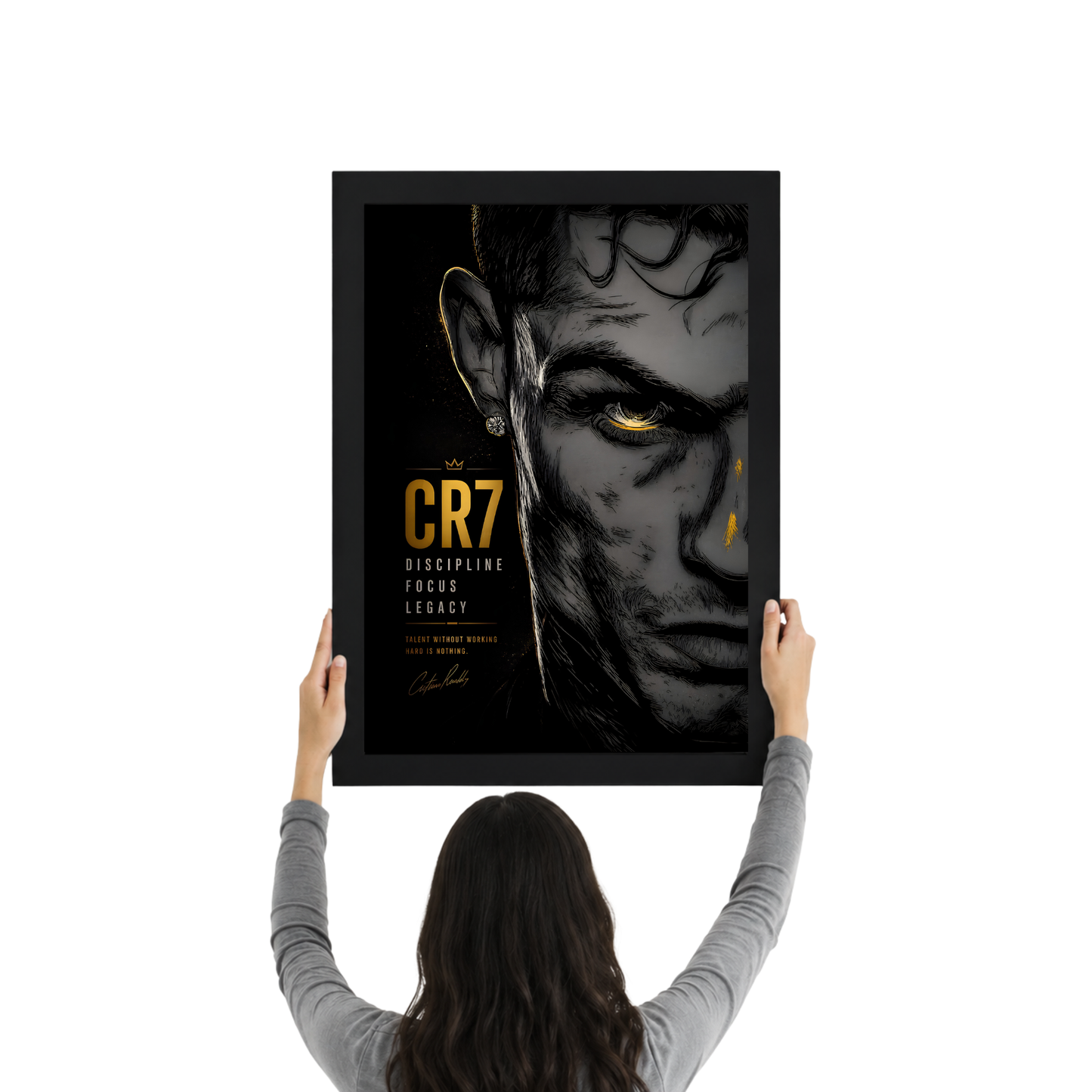Cristiano Ronaldo Dark Portrait Wall Art Frame | Premium CR7 Football Poster for Room Decor