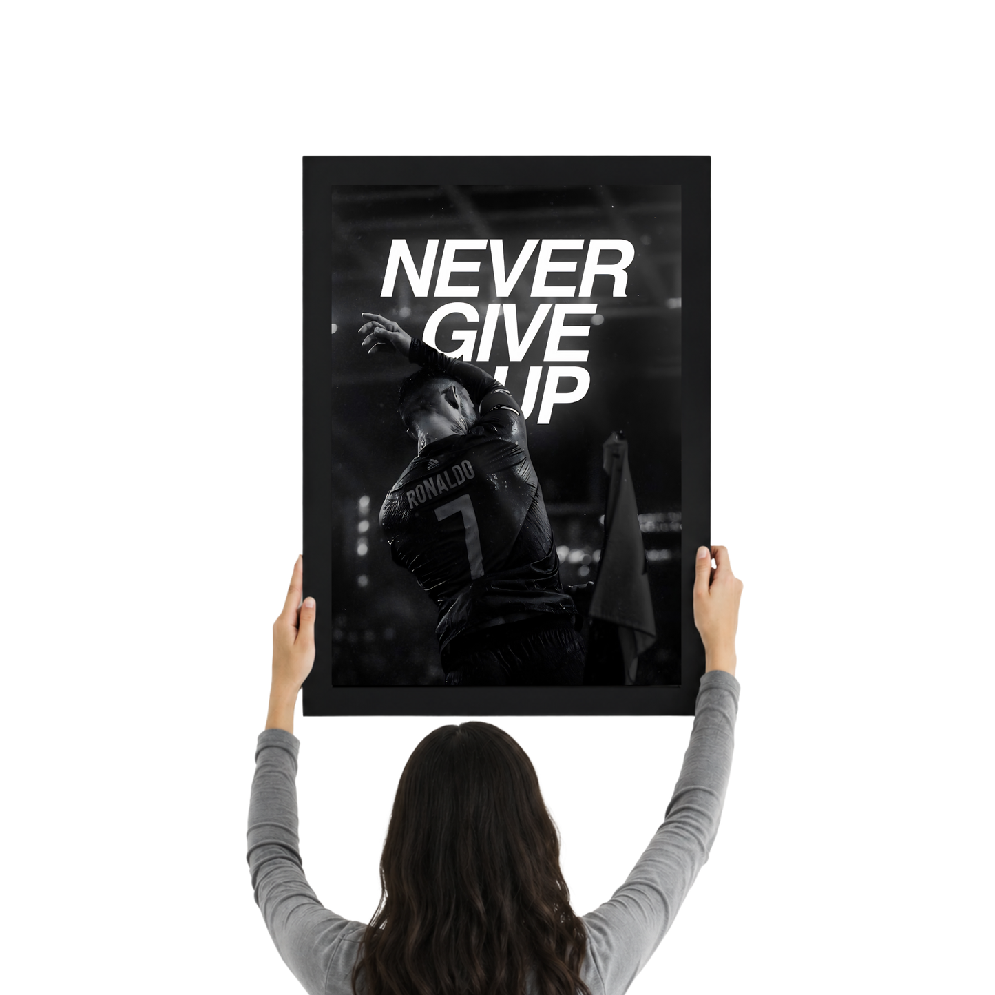 Never Give Up Cristiano Ronaldo Wall Art Frame | Motivational CR7 Football Poster