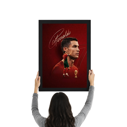 Cristiano Ronaldo Signature Red Wall Art | Premium CR7 Football Frame