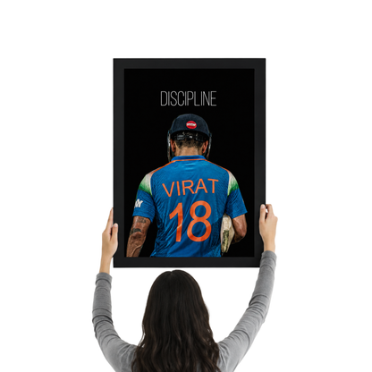 Discipline Virat Kohli Poster Frame | Motivational Cricket Wall Art | Premium HD Sports Room Decor