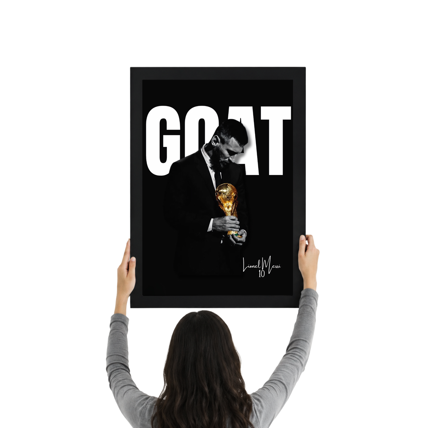Lionel Messi GOAT Poster Frame | Greatest of All Time Football Wall Art | Premium Sports Room Decor
