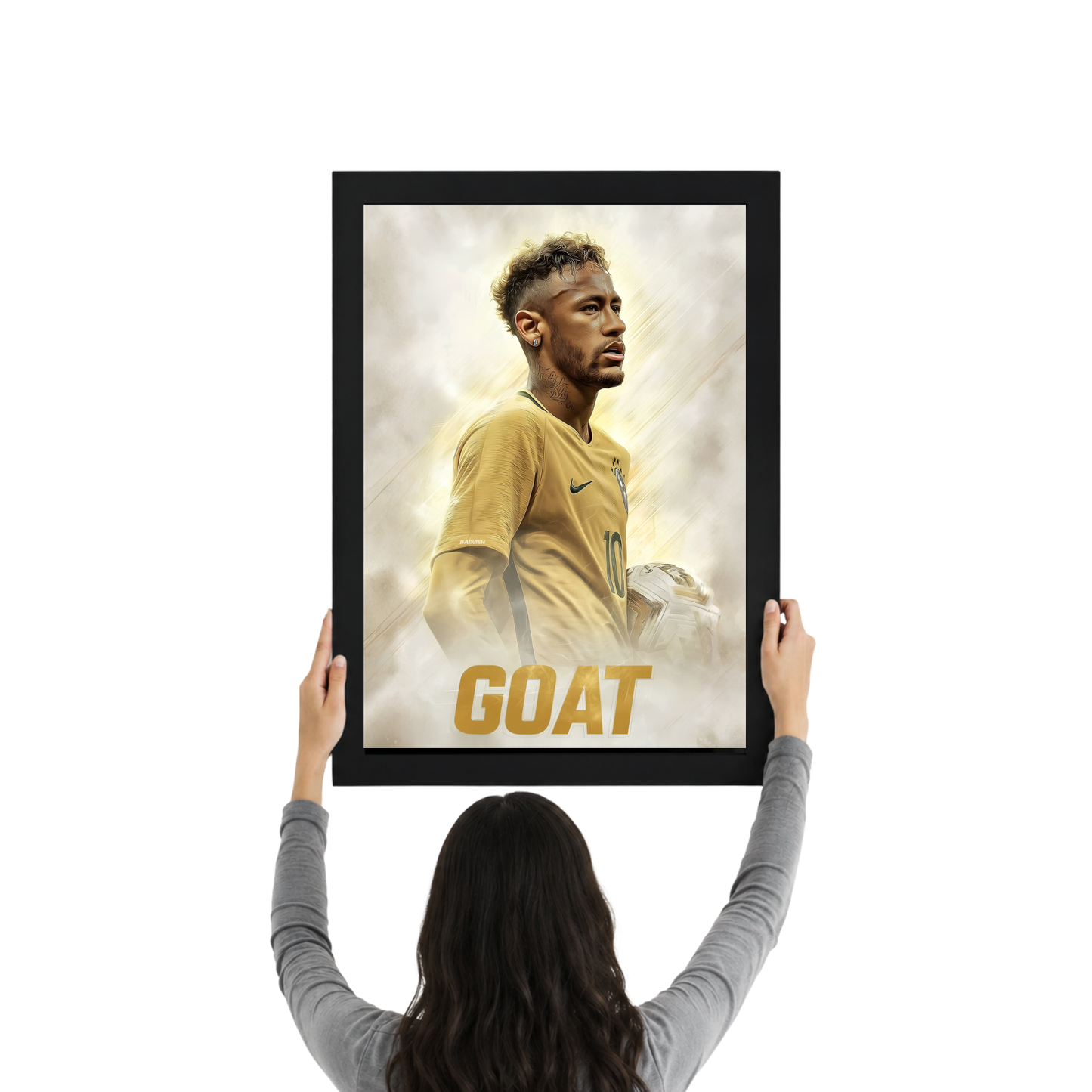 Neymar GOAT Wall Art Frame | Neymar Jr Motivational Football Poster | Premium Soccer Room Decor