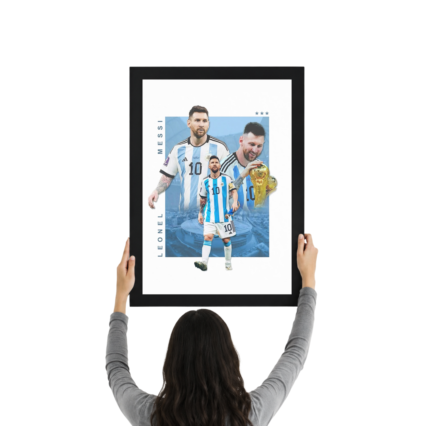Lionel Messi World Cup Champion Frame | Argentina Football Wall Art | Premium Sports Poster