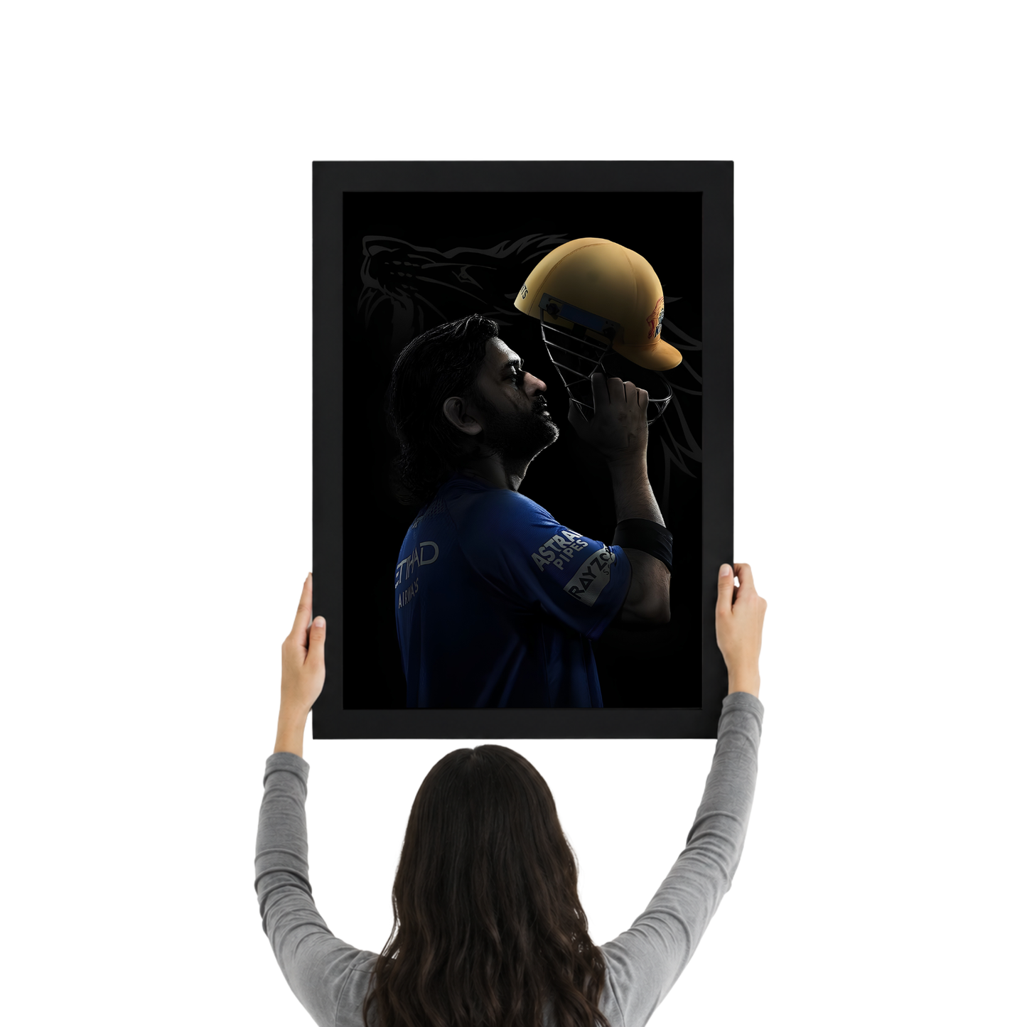 MS Dhoni Dark Silhouette Premium Cricket Wall Frame