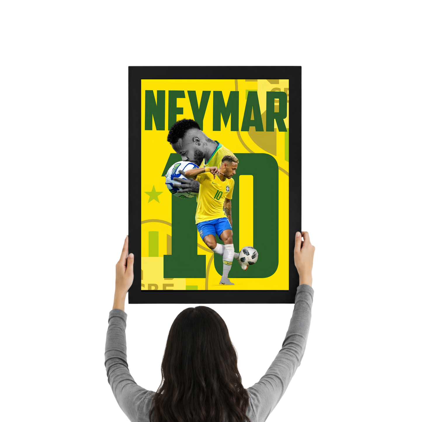 Neymar Brazil No.10 Wall Frame | Vintage Football Poster | Neymar Jr Wall Art