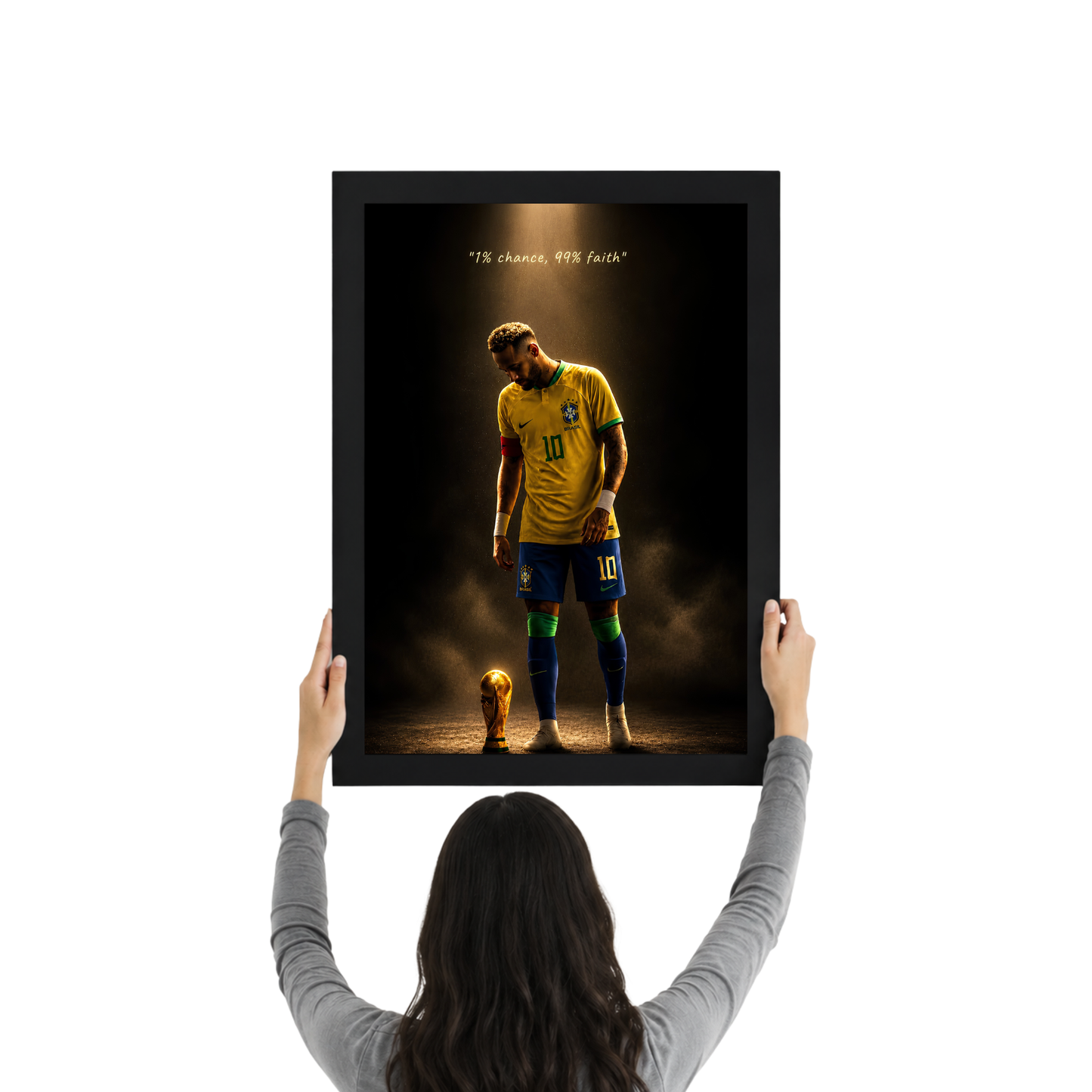 Neymar Golden Spotlight Wall Art | Premium Football Poster Frame | Neymar Jr Decor