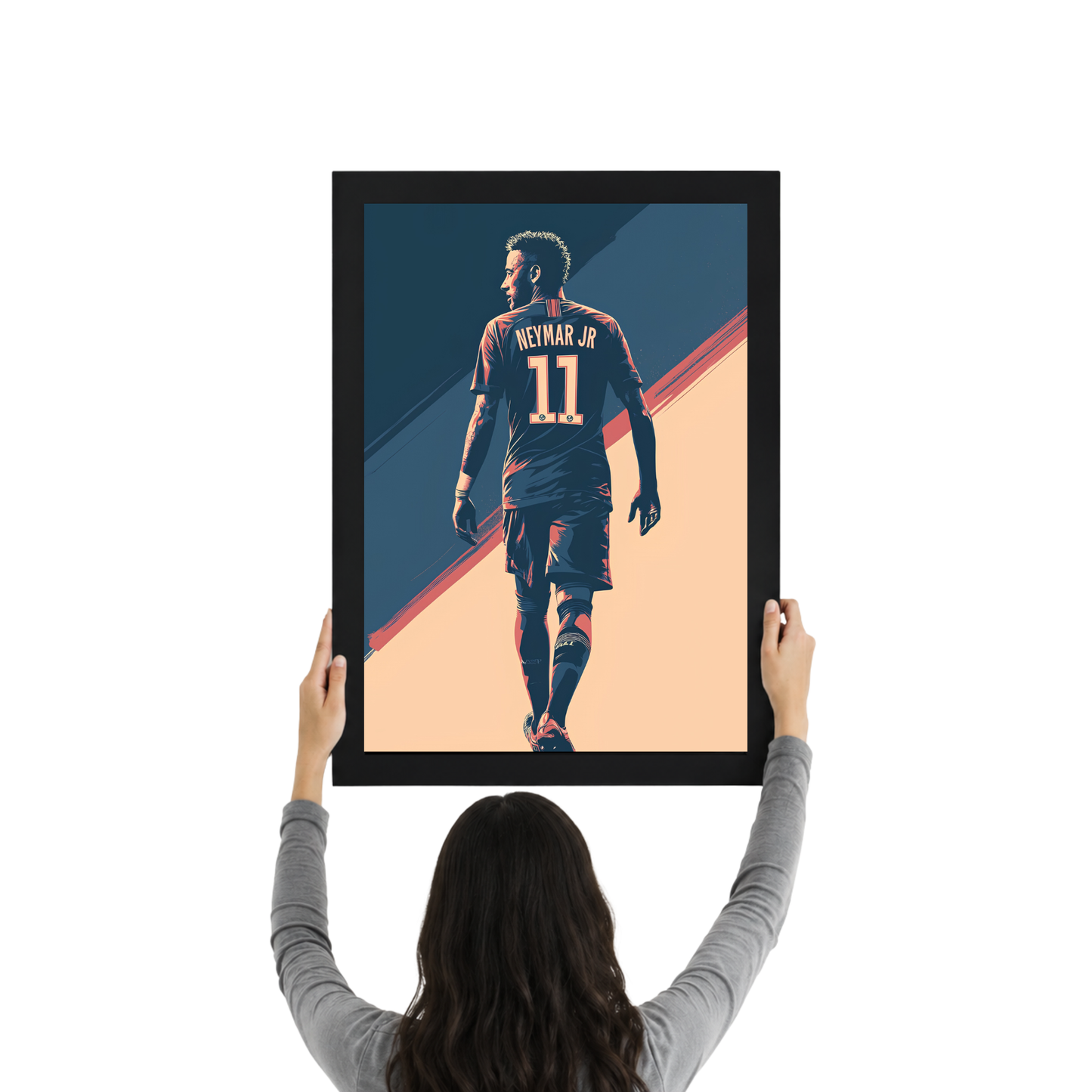 Neymar Jr No.11 Back View Wall Art Frame | Minimal Football Poster Decor