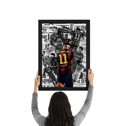 Neymar Jr Newspaper Collage Wall Art | Vintage Football Poster Frame