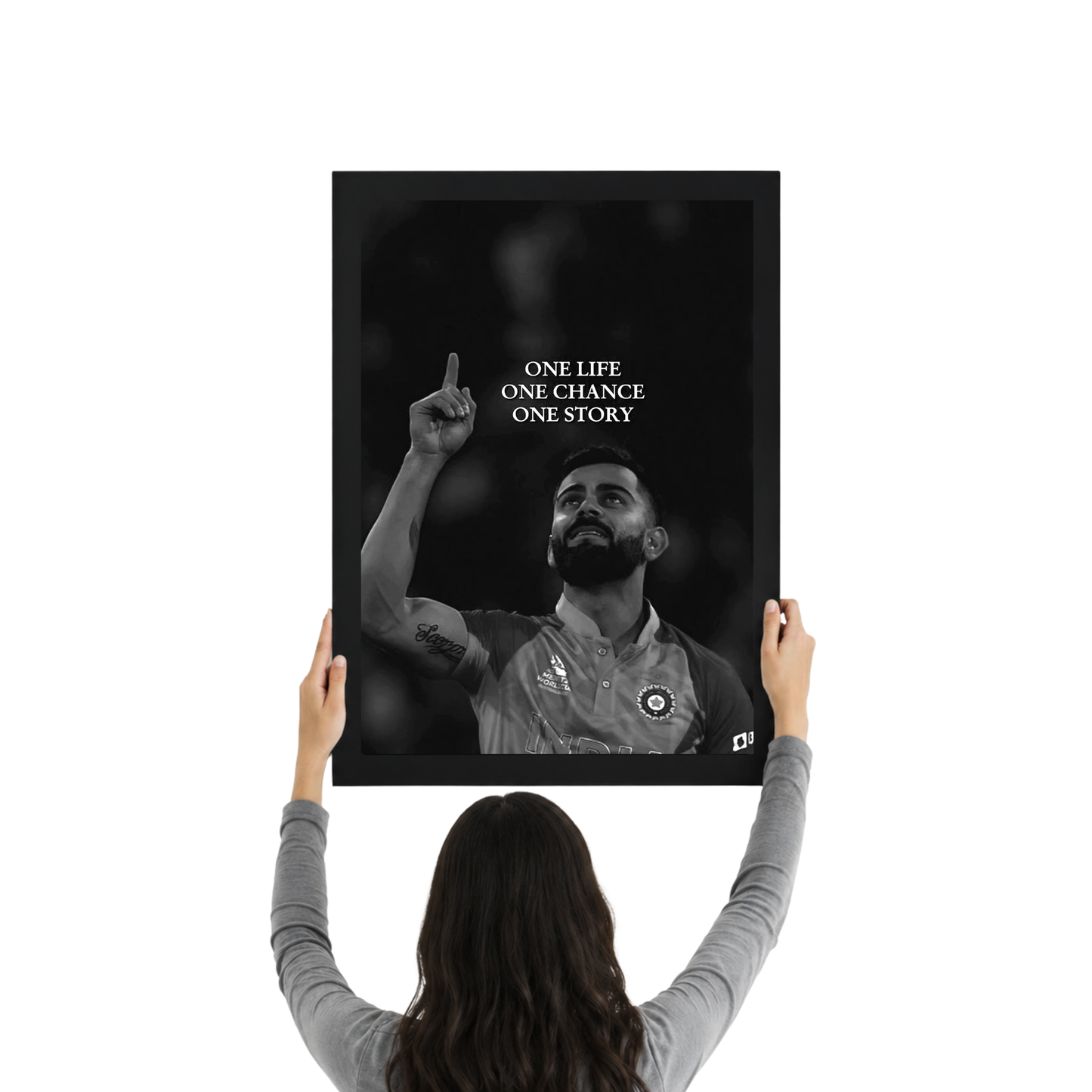 One Life One Chance One Story – Virat Inspired Motivational Wall Frame | Premium Cricket Poster