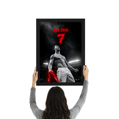 Red Devil 7 Cristiano Ronaldo Wall Art Frame | Premium Football Poster for Fans