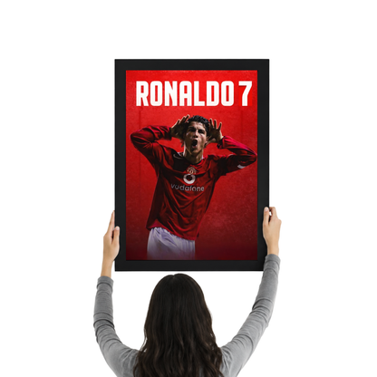 Ronaldo 7 Red Edition Wall Art Frame | Cristiano Ronaldo Football Poster for Room Decor