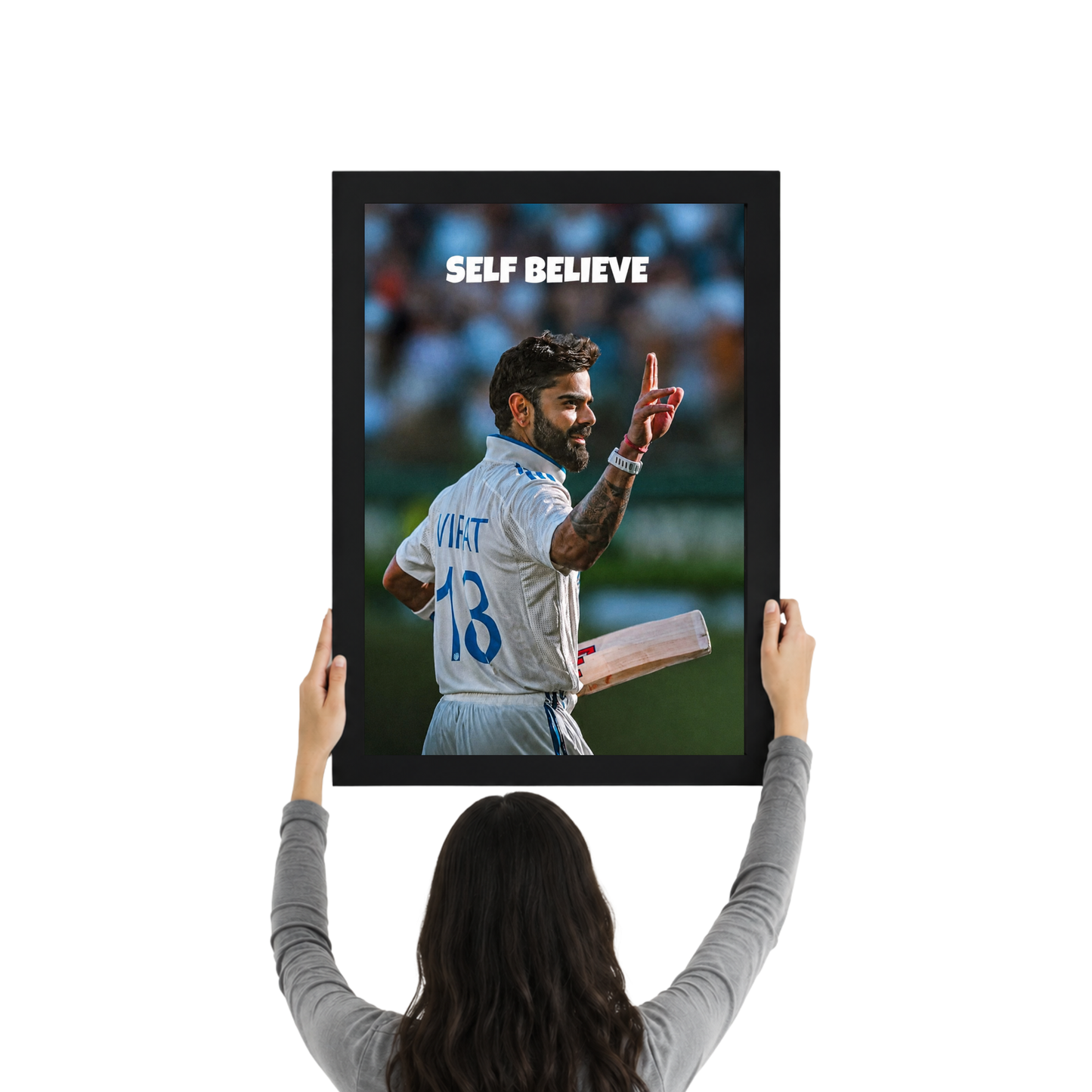 Virat Kohli Self Believe Poster Frame | Motivational Cricket Wall Art for Bedroom & Office