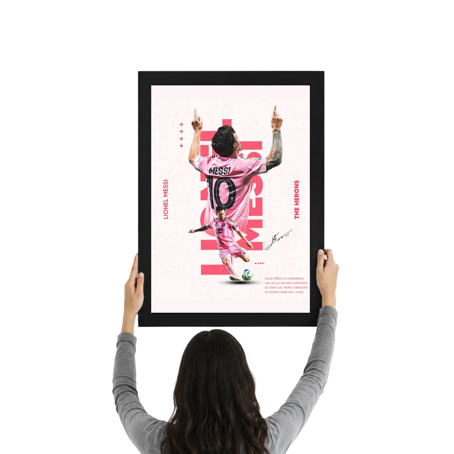 Lionel Messi Pink Aesthetic Poster Frame | Modern Football Wall Art | Premium Sports Decor