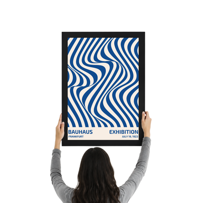 Blue Wave Optical Illusion Bauhaus Poster | Abstract Modern Wall Art