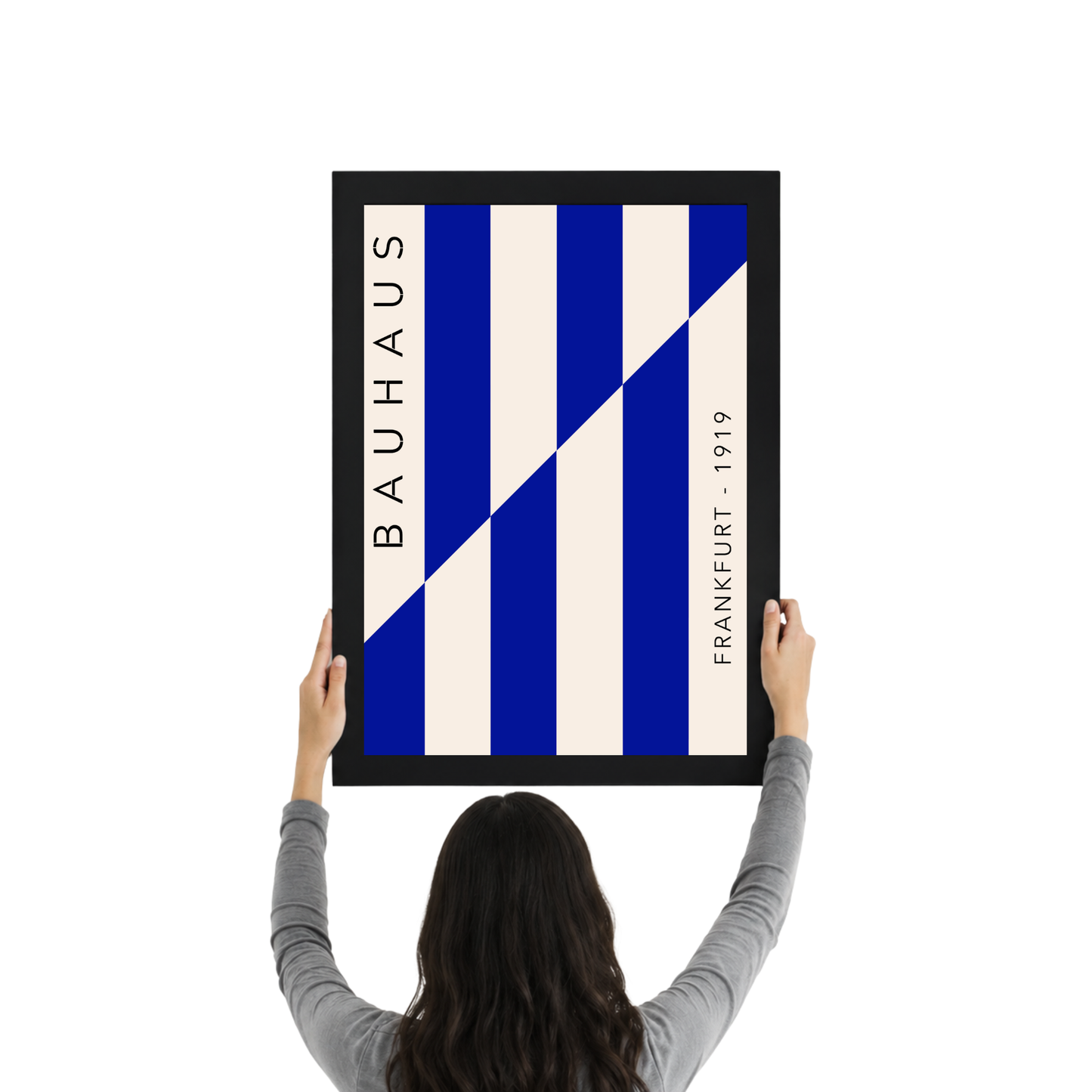 Blue Striped Bauhaus Geometric Poster | Modern Minimalist Wall Art
