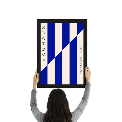 Blue Striped Bauhaus Geometric Poster | Modern Minimalist Wall Art
