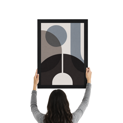 Modern Abstract Geometric Bauhaus Wall Art Print | Black Grey Minimalist Poster