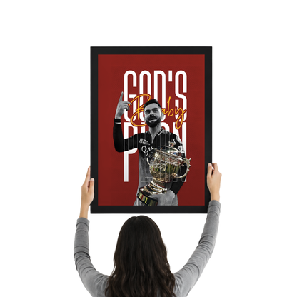 God's Plan – Virat Kohli Champion Edition Wall Frame | Premium Cricket Trophy Poster