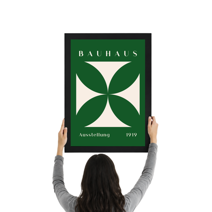 Green Floral Geometric Bauhaus Poster | Modern Botanical Wall Art