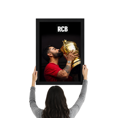 RCB Trophy Celebration Poster Frame | Virat Kohli Premium Cricket Wall Art | Royal Challengers Bangalore Frame