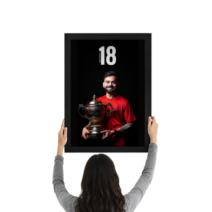 Virat Kohli Forever 18 Trophy Poster Frame | Premium RCB Cricket Wall Art | Minimal Black Frame