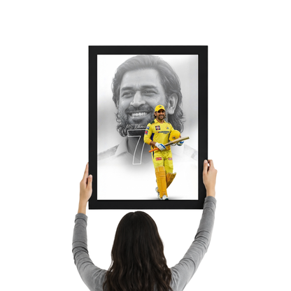MS Dhoni Artistic Black & White Portrait Premium Wall Frame
